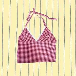 Red and White Gingham Open Back Halter Top